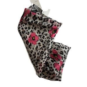 Helene Berman Leopard Print Scarf w/ Floral Details, Brown, Black, Pink, NWT!!